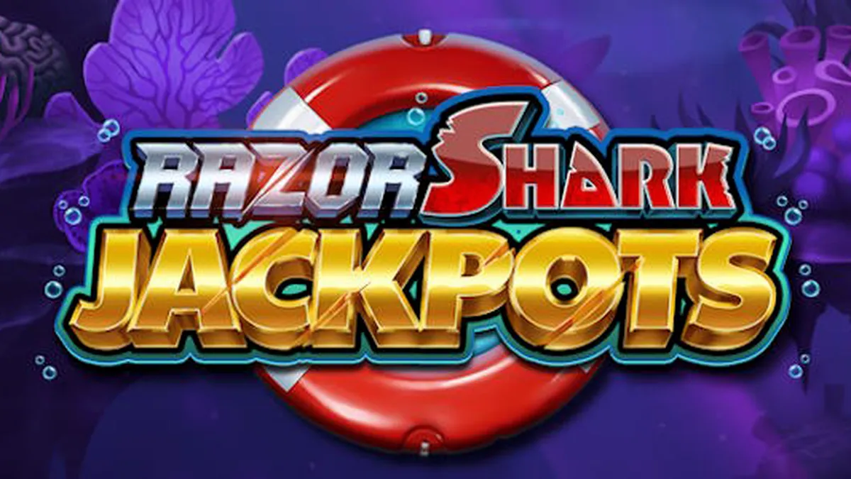 Tampilan visual bawah laut dari slot Razor Shark Jackpots dengan simbol hiu dan harta karun.